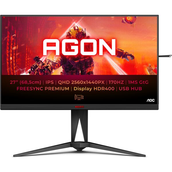 aoc ag275qx/eu monitor pc 68,6 cm (27) 2560 x 1440 pixel quad hd nero, rosso [ag275qxn/eu]