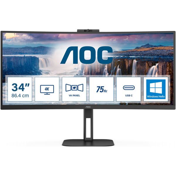 aoc monitor  v5 cu34v5cw/bk led display 86,4 cm (34) 3440 x 1440 pixel wide quad hd nero [cu34v5cw/bk]