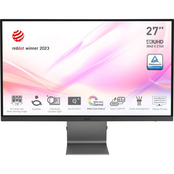 msi modern md271ul monitor pc 68,6 cm (27) 3840 x 2160 pixel 4k ultra hd grigio [9s6-3pb8ch-003]