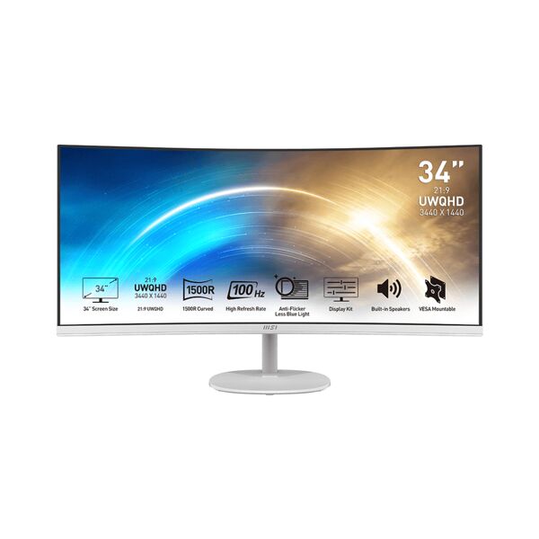 msi pro mp341cqwde monitor pc 86,4 cm (34) 3440 x 1440 pixel ultrawide quad hd bianco [9s6-3pb2ct-010]