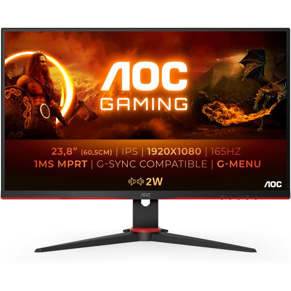 aoc 24g2spu/bk monitor pc 60,5 cm (23.8) 1920 x 1080 pixel full hd nero, rosso [24g2spu/bk]