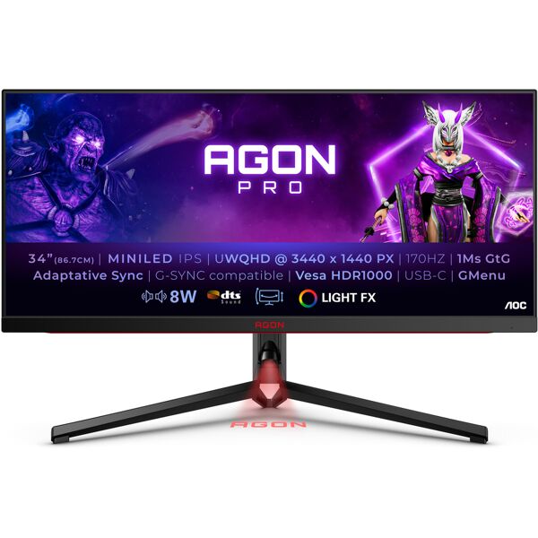 aoc agon pro ag344uxm monitor pc 86,4 cm (34) 3440 x 1440 pixel ultrawide quad hd led nero, rosso [ag344uxm]