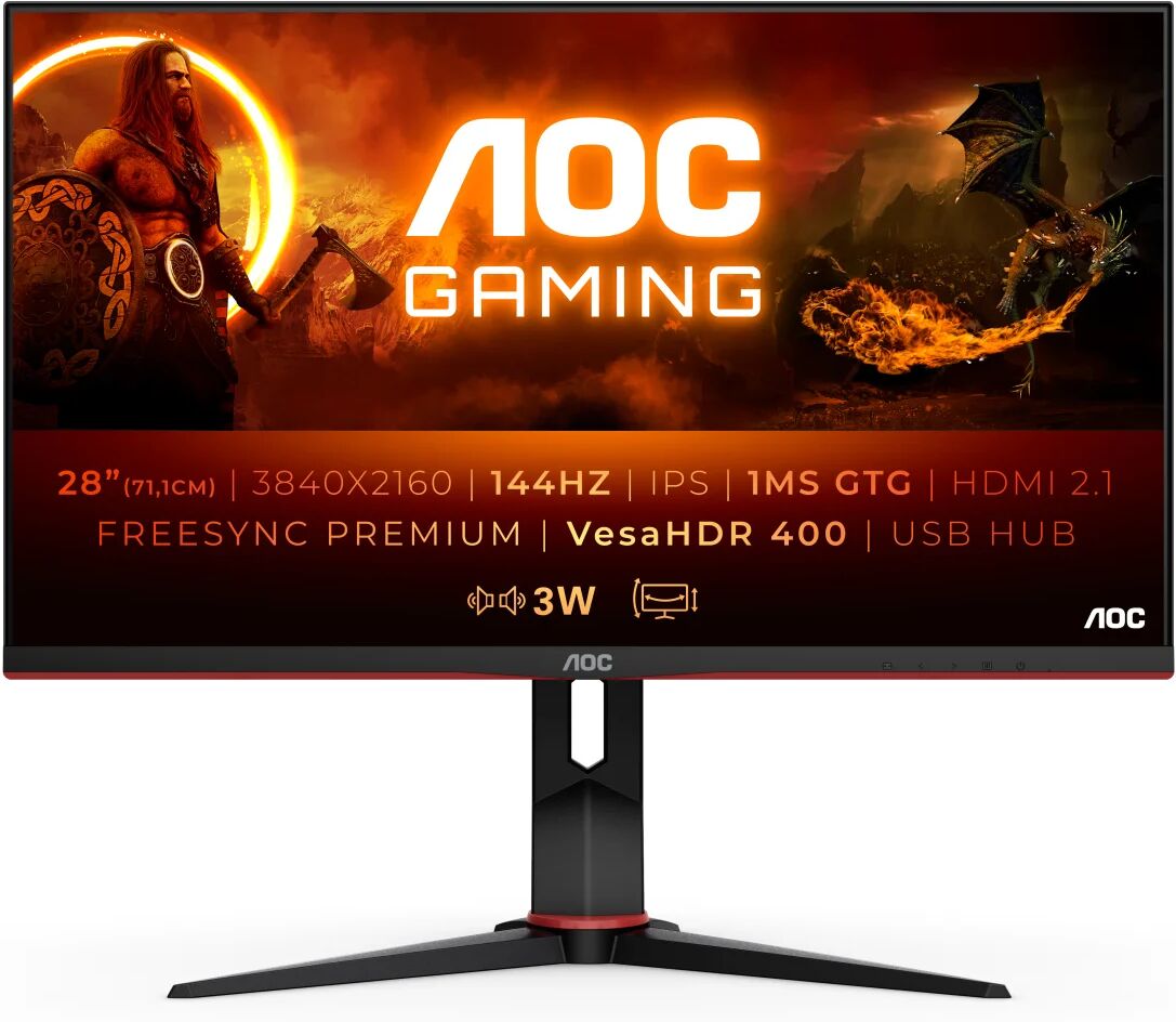 AOC Monitor  G2 U28G2XU2/BK LED display 71,1 cm (28") 3840 x 2160 Pixel 4K Ultra HD Nero, Rosso [U28G2XU2/BK]