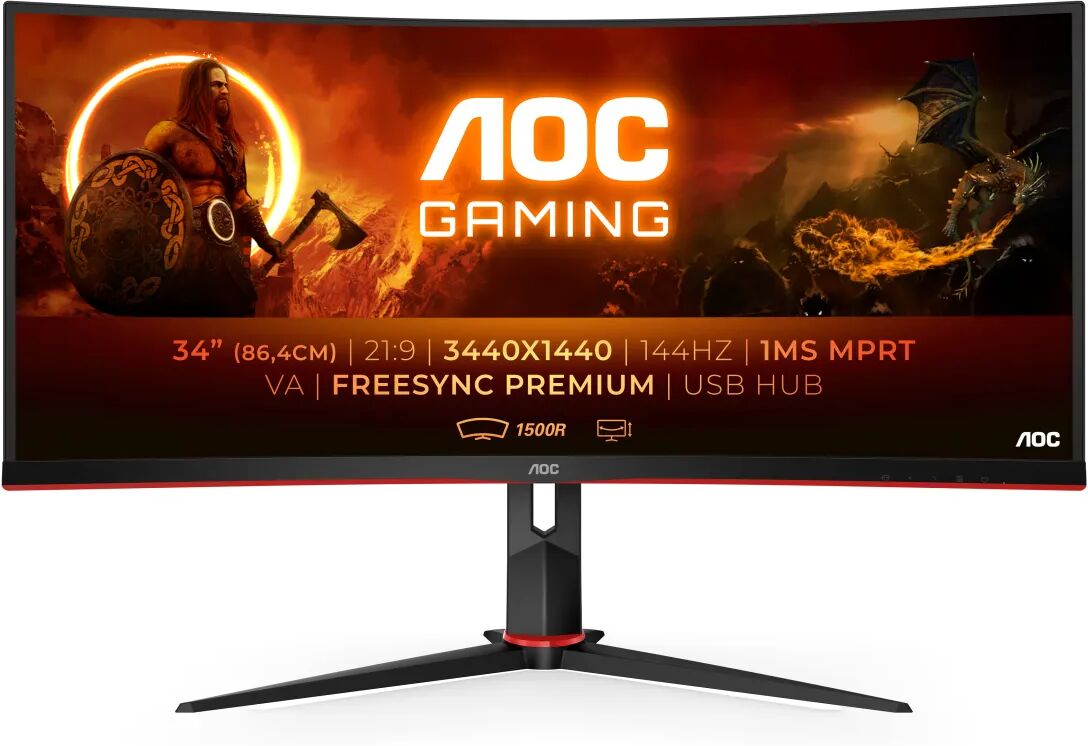 AOC Monitor  G2 CU34G2X/BK LED display 86,4 cm (34") 3440 x 1440 Pixel Quad HD Nero, Rosso [CU34G2X/BK]