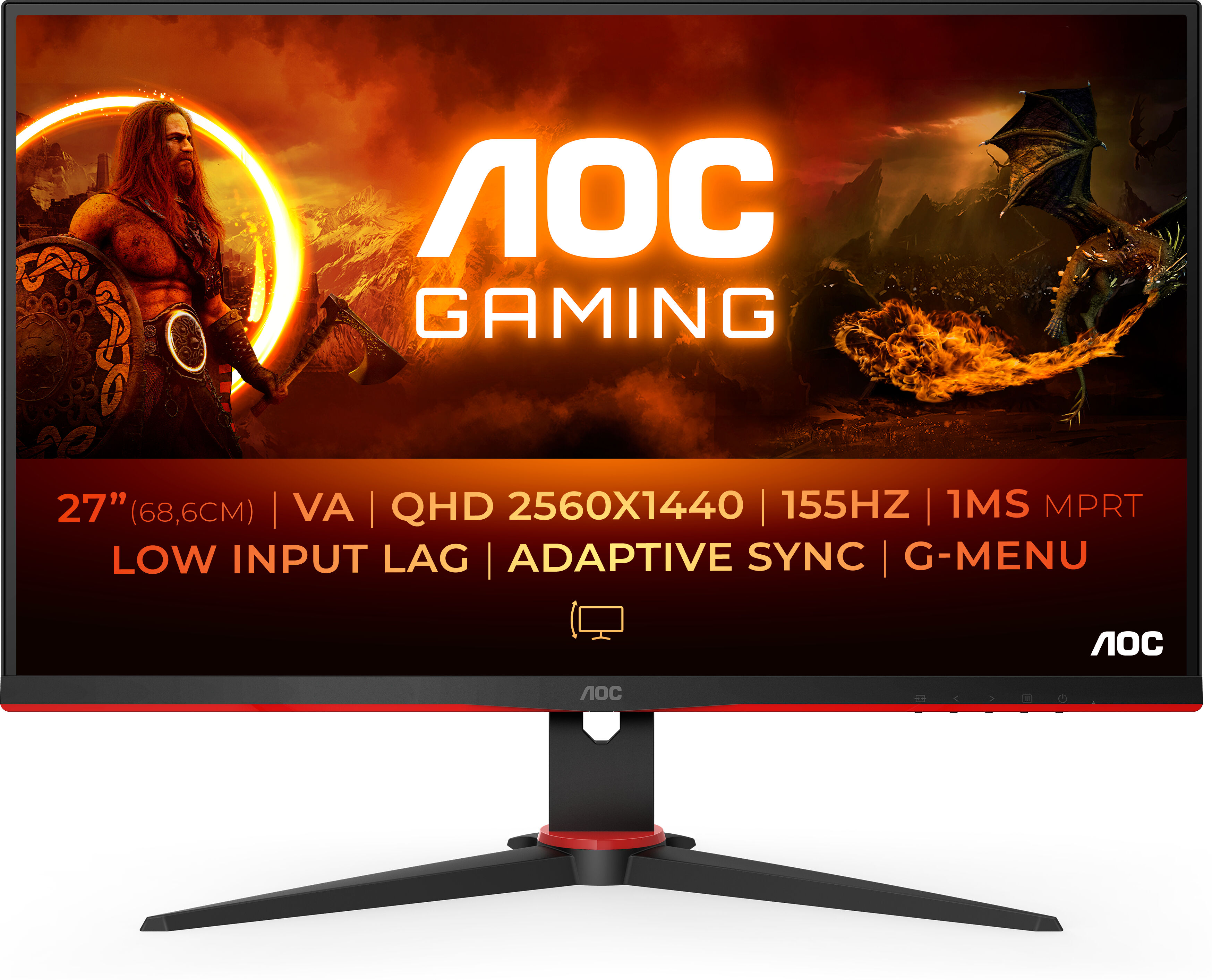 AOC G2 Q27G2E/BK Monitor PC 68,6 cm (27") 2560 x 1440 Pixel Quad HD Nero, Rosso [Q27G2E/BK]