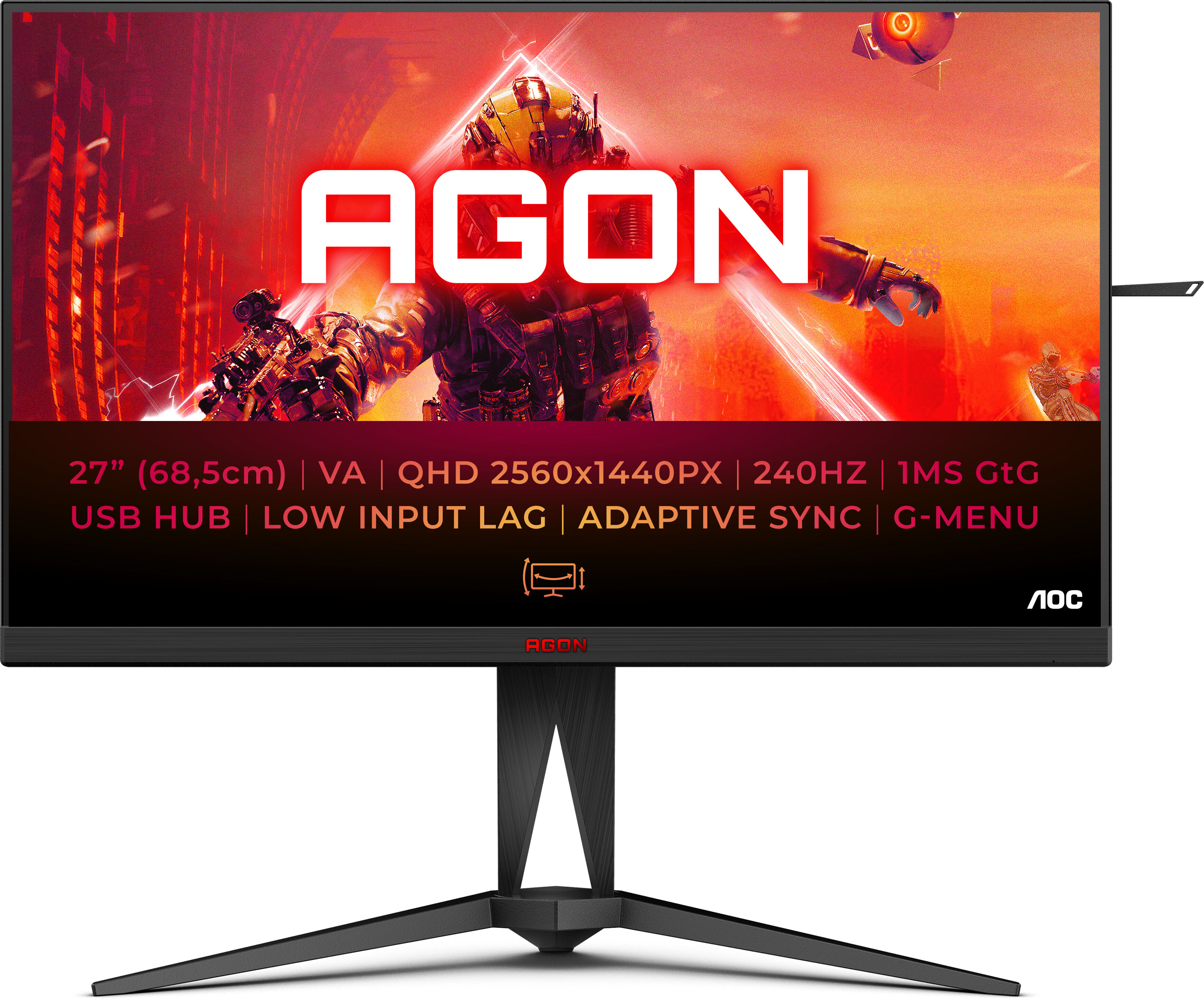 AOC AGON 5 AG275QZN/EU Monitor PC 68,6 cm (27") 2560 x 1440 Pixel Quad HD Nero, Rosso [AG275QZN/EU]