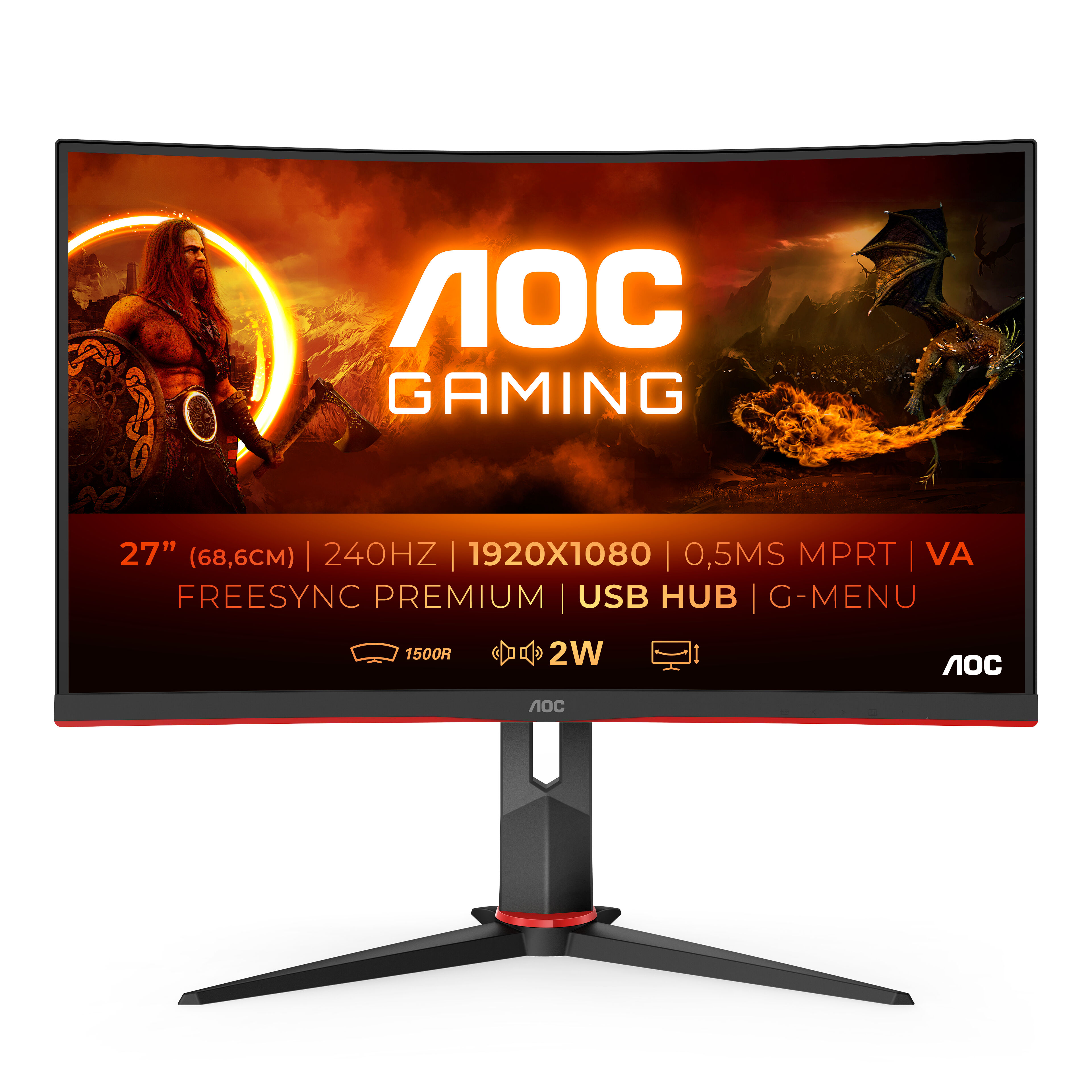 AOC G2 C27G2ZU/BK Monitor PC 68,6 cm (27") 1920 x 1080 Pixel Full HD LED Nero, Rosso [C27G2ZU/BK]