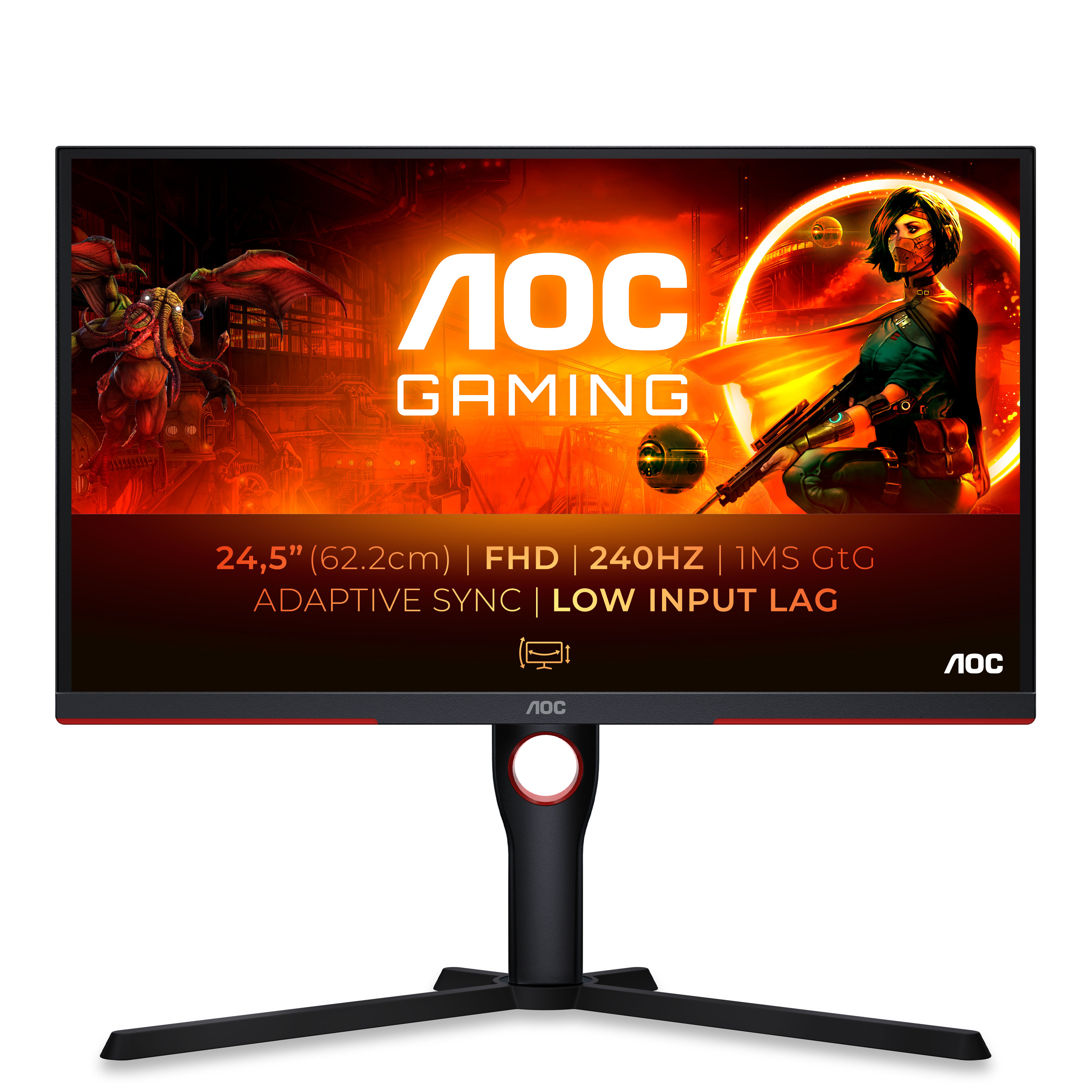 AOC G3 25G3ZM/BK Monitor PC 62,2 cm (24.5") 1920 x 1080 Pixel Full HD Nero, Rosso [25G3ZM/BK]