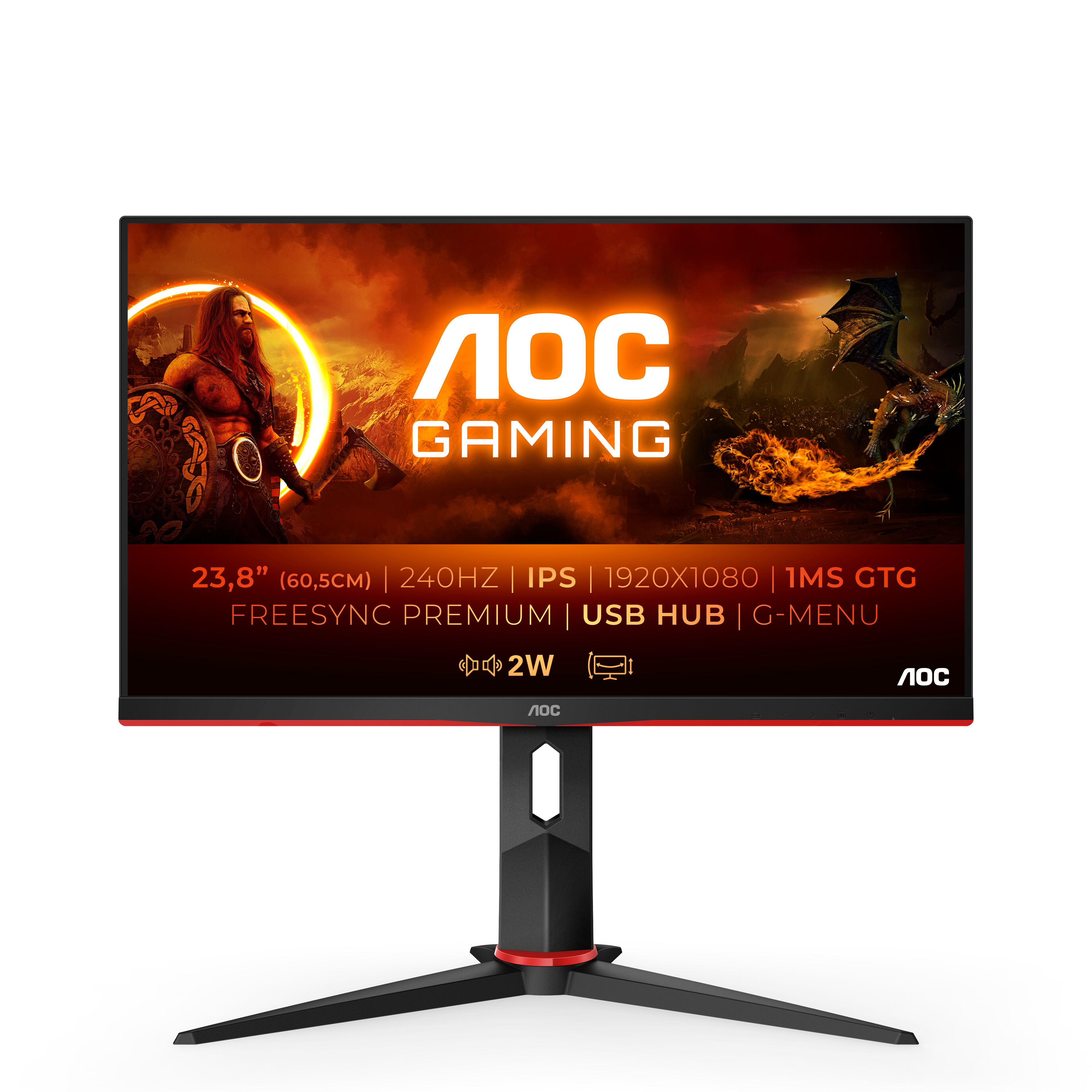 AOC Monitor  G2 24G2ZU/BK LED display 60,5 cm (23.8") 1920 x 1080 Pixel Full HD Nero, Rosso [24G2ZU/BK]