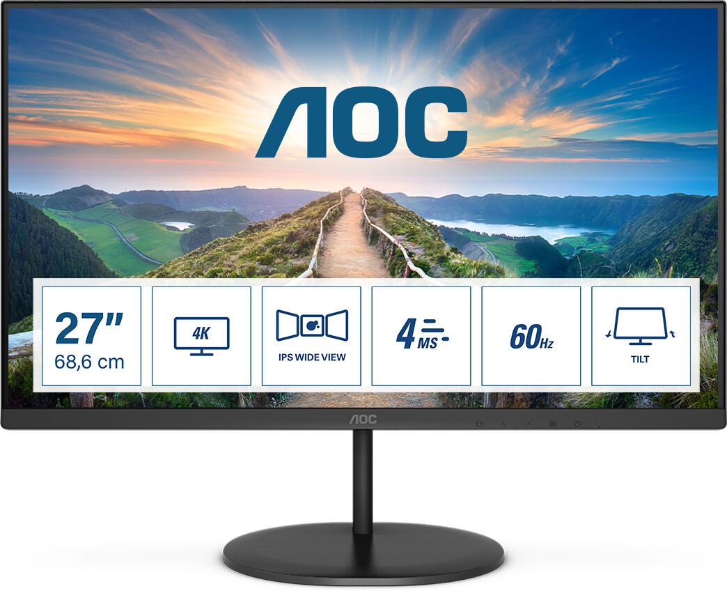 AOC V4 U27V4EA Monitor PC 68,6 cm (27") 3840 x 2160 Pixel 4K Ultra HD LED Nero [U27V4EA]