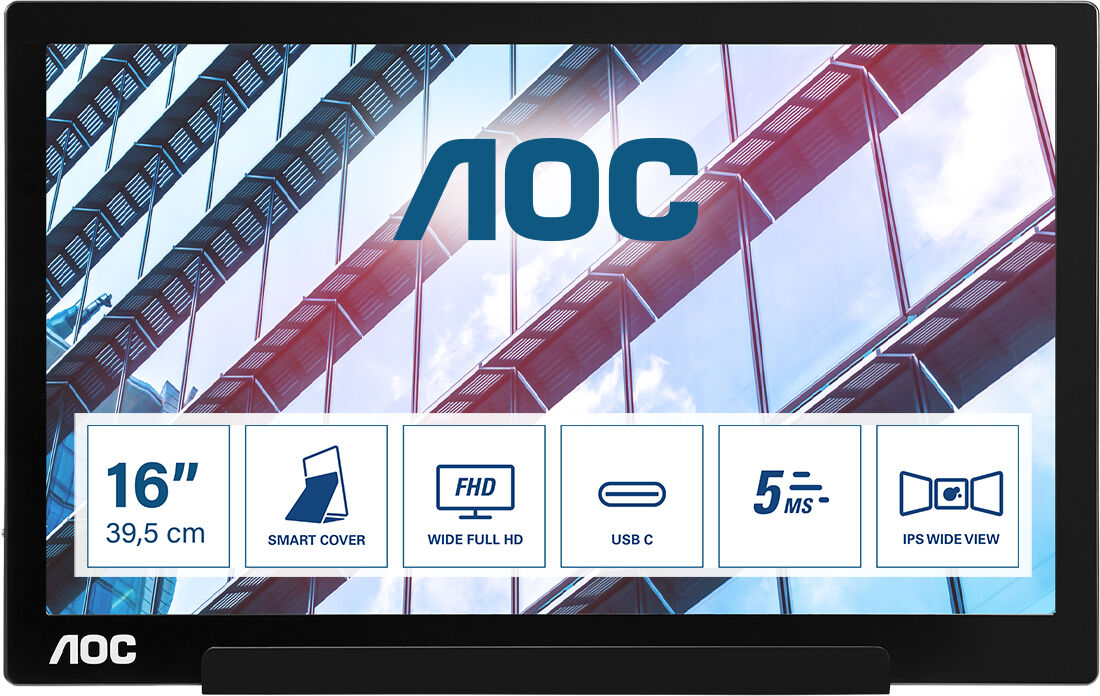 AOC 01 Series I1601P Monitor PC 39,6 cm (15.6") 1920 x 1080 Pixel Full HD LED Argento, Nero [I1601P]