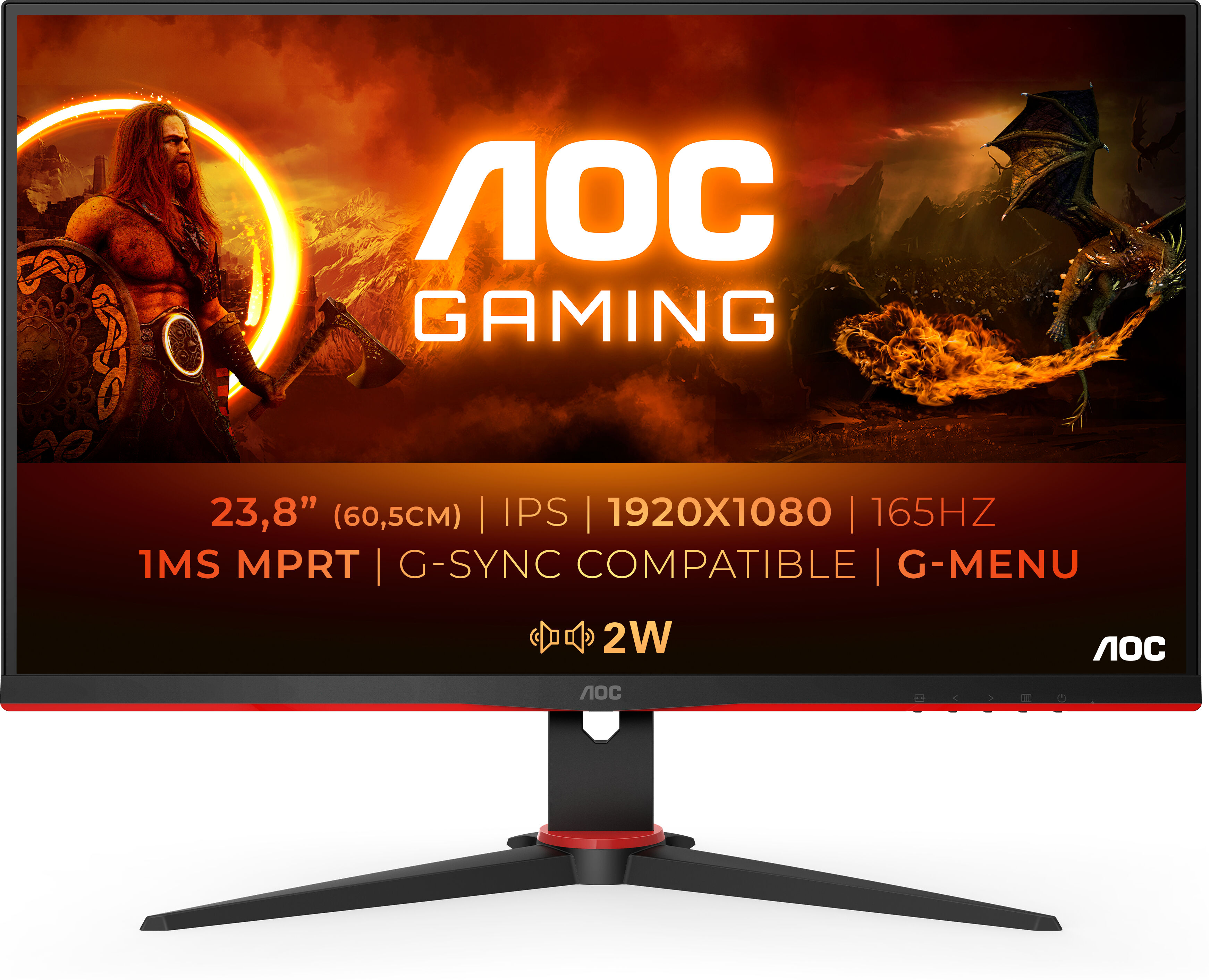 AOC 24G2SPU/BK Monitor PC 60,5 cm (23.8") 1920 x 1080 Pixel Full HD Nero, Rosso [24G2SPU/BK]