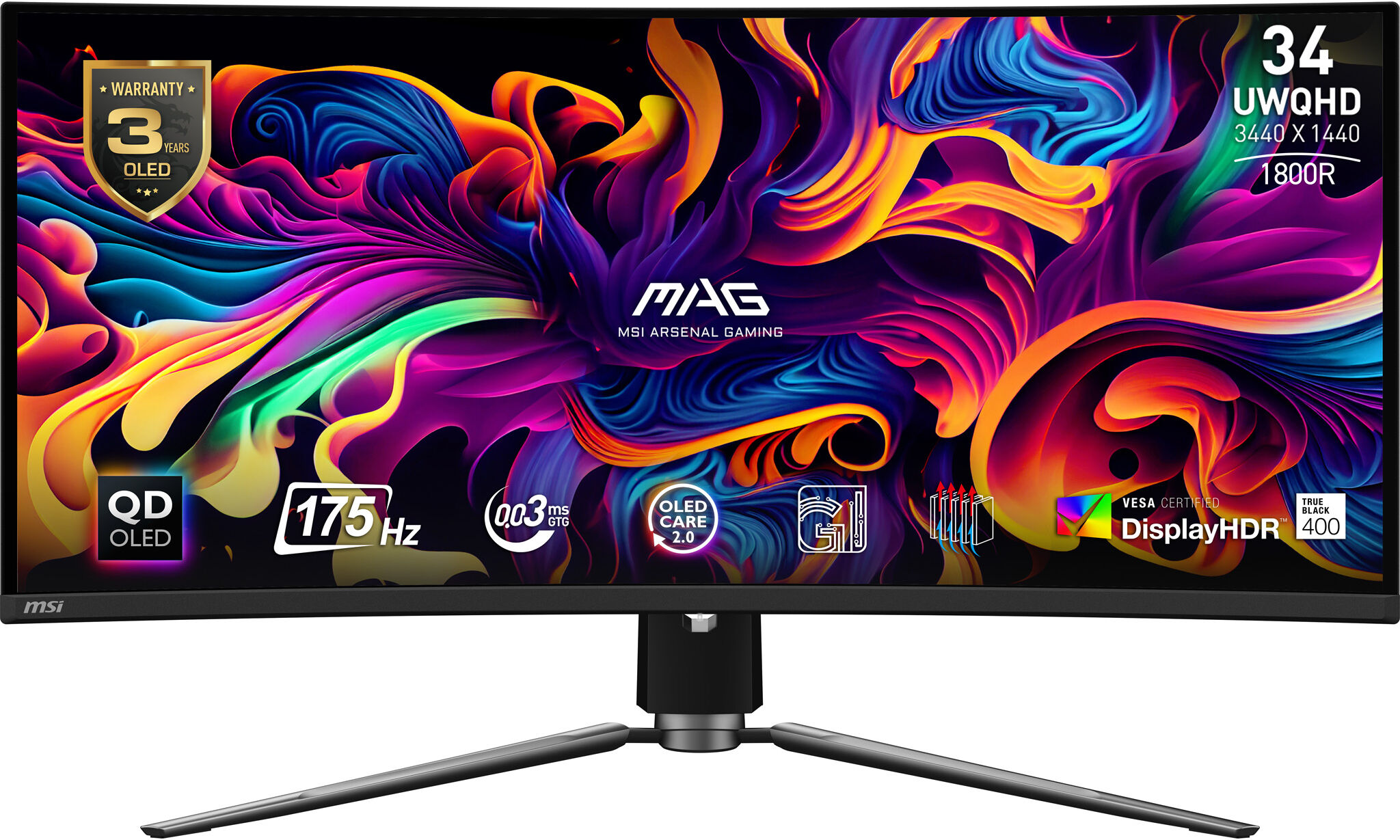 MSI MAG 341CQPDE QD-OLED Monitor PC 86,4 cm (34") 3440 x 1440 Pixel UltraWide Quad HD QDOLED Nero [9S6-3DD04T-004]