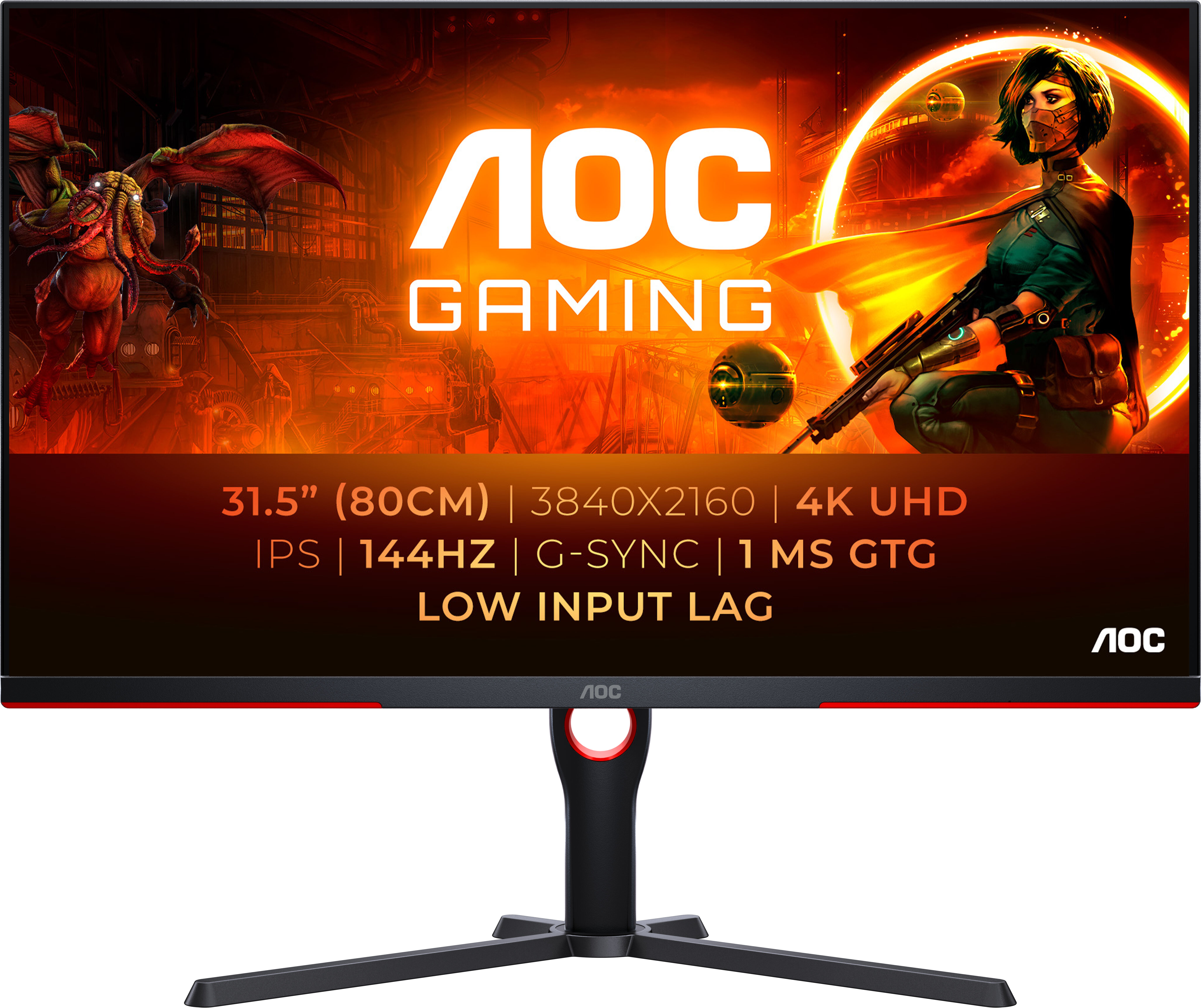 AOC Monitor  G3 U32G3X/BK LED display 80 cm (31.5") 3840 x 2160 Pixel 4K Ultra HD Nero, Rosso