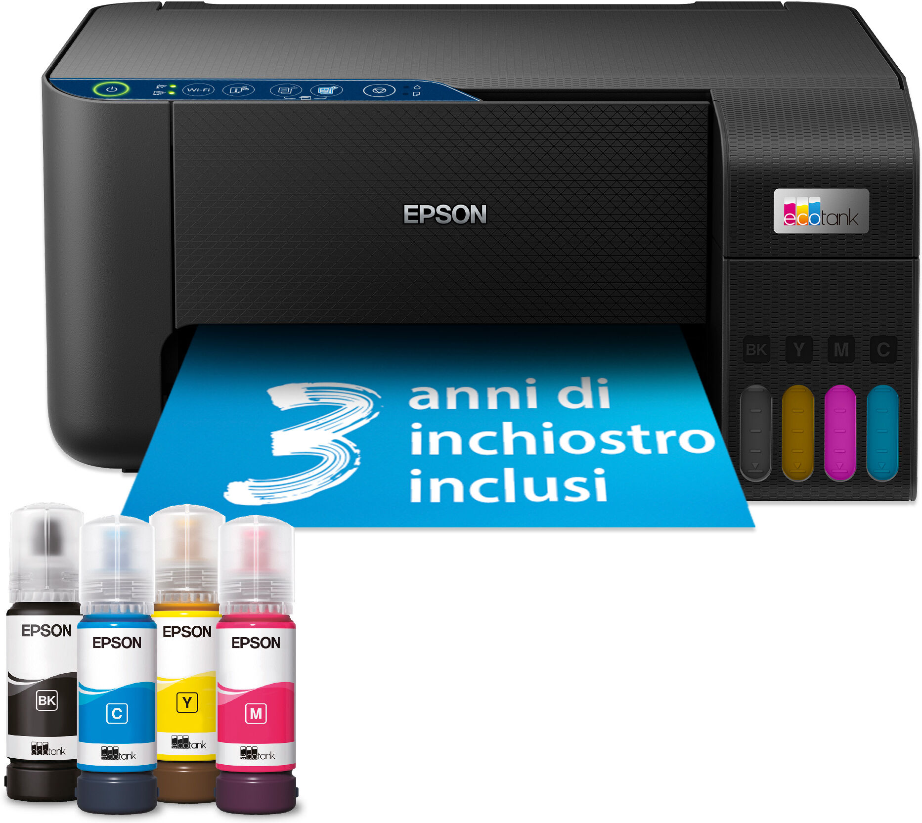 Epson EcoTank ET-2861 stampante multifunzione inkjet 3in1 A4, serbatoi ricaricabili alta capacità, 4 flaconi inclusi pari a 4500pag B/N 7500pag colore, Wi-FI Direct, USB [C11CJ67426]