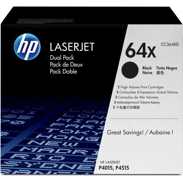 hp confezione da 2 cartucce originali di toner nero ad alta capacità laserjet 64x