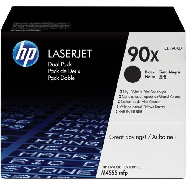 hp confezione da 2 cartucce originali di toner nero ad alta capacità laserjet 90x [ce390xd]