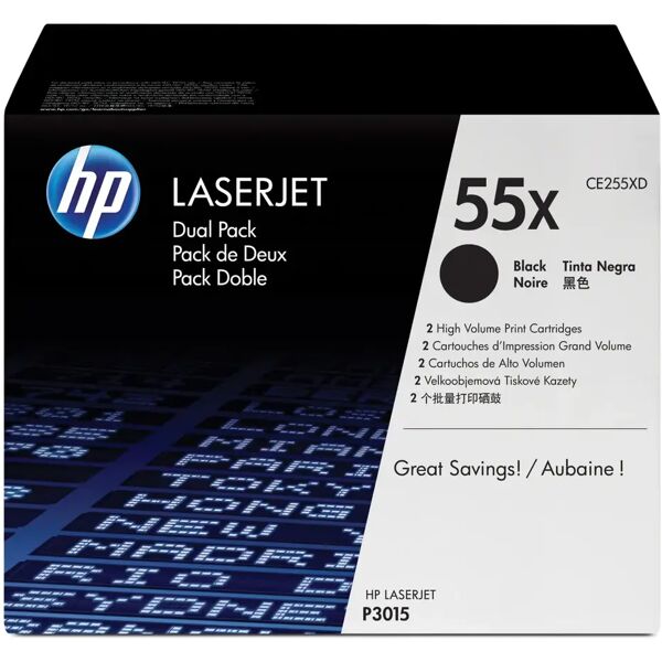 hp confezione da 2 cartucce originali di toner nero ad alta capacità laserjet 55x [ce255xd]