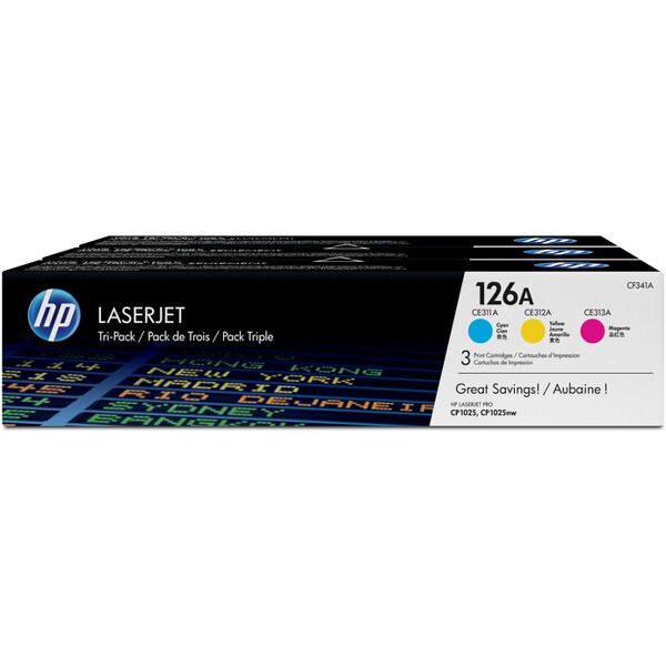 hp toner  126a originale ciano, magenta, giallo 3 pezzo(i) [cf341a]