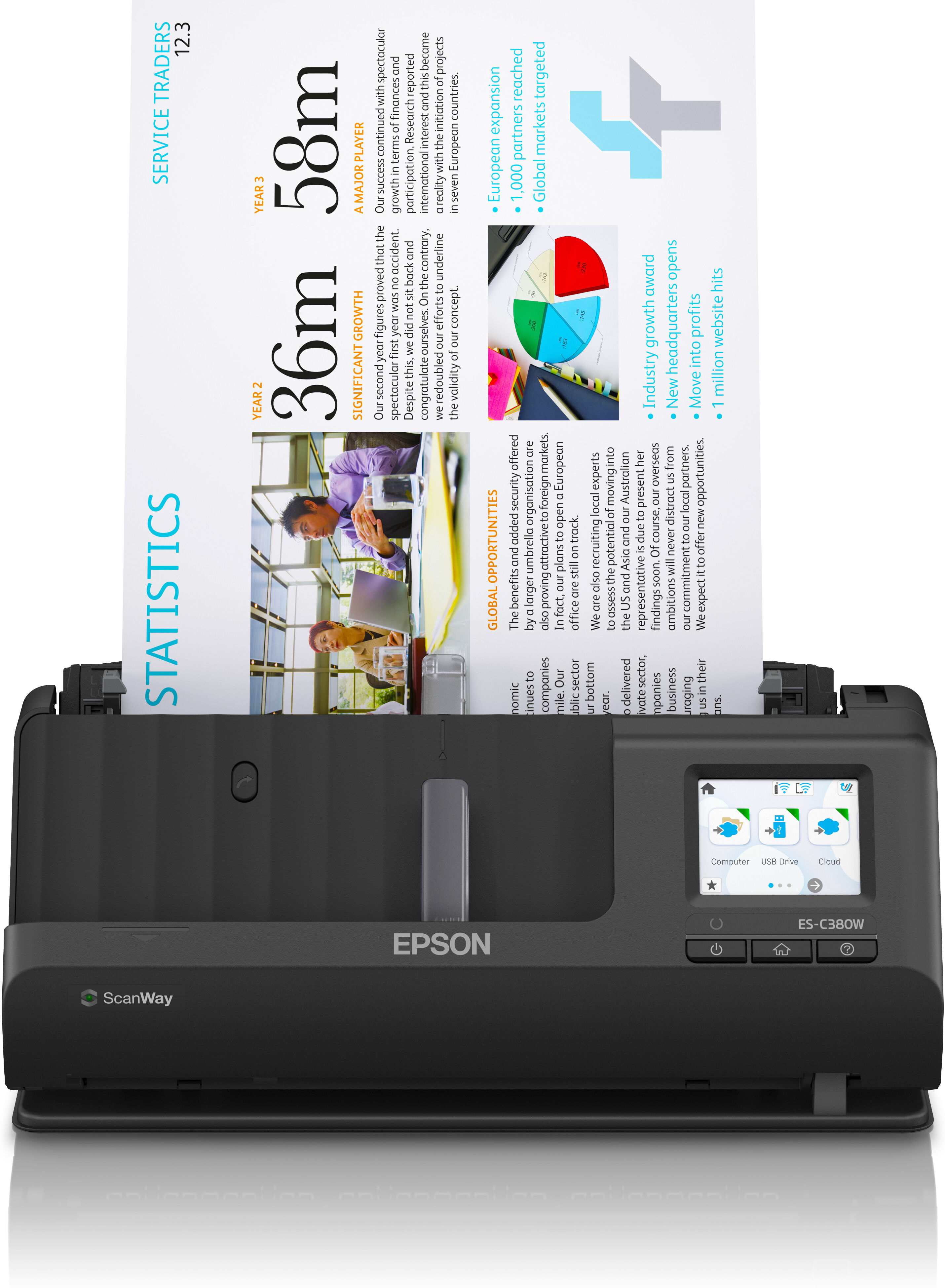 Epson ES-C380W Scanner con ADF + alimentatore di fogli 600 x DPI A4 Nero [B11B269401]