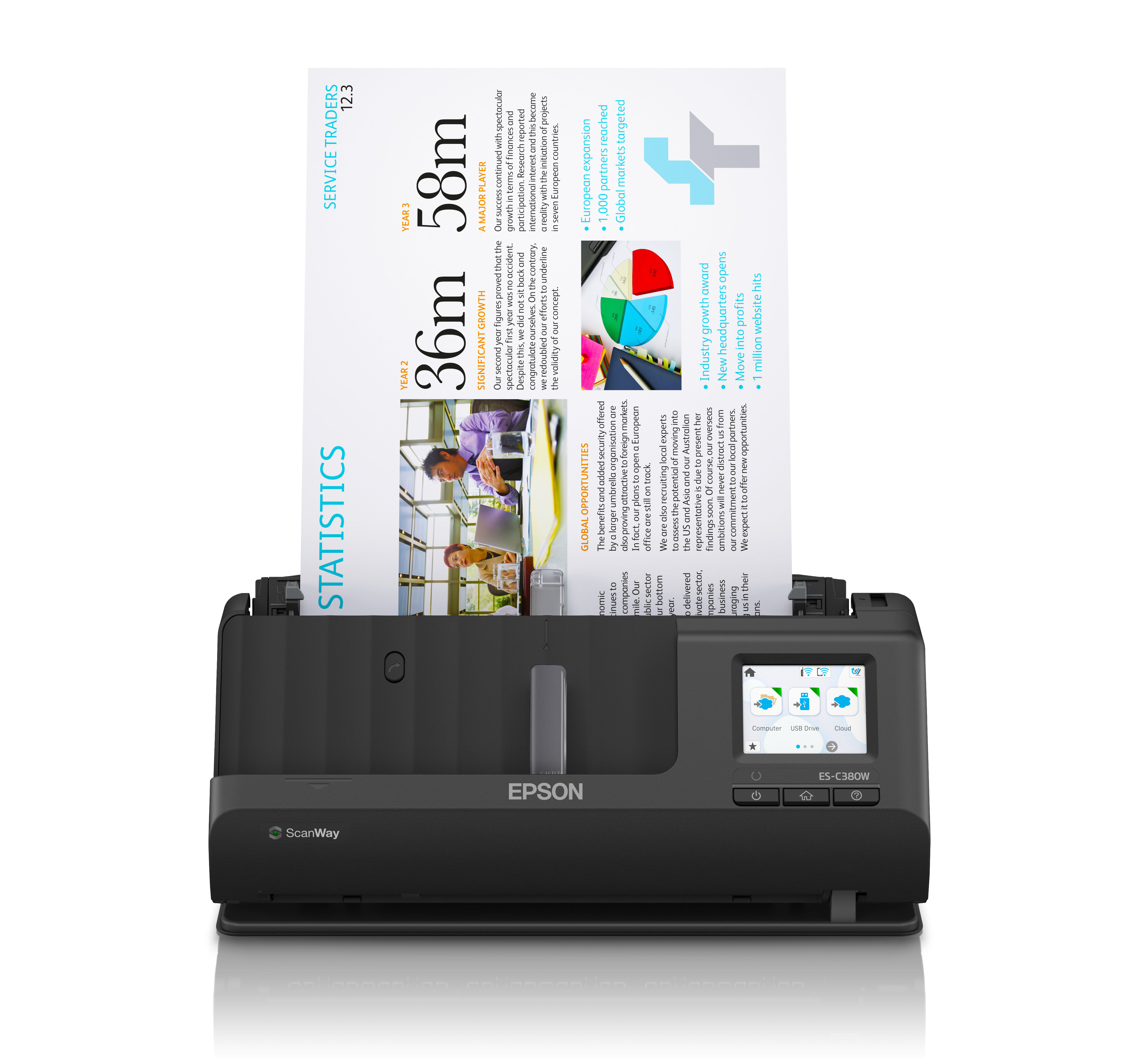 Epson ES-C380W Scanner con ADF + alimentatore di fogli 600 x DPI A4 Nero [B11B269401BY]