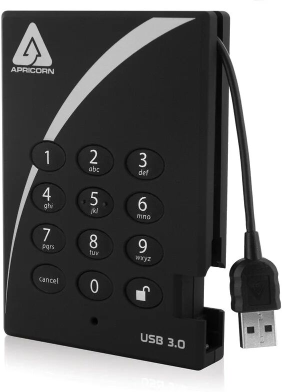 Apricorn Hard disk esterno  Aegis Padlock disco rigido 2000 GB Nero [A25-3PL256-2000]