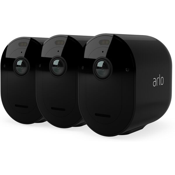 arlo telecamera di sicurezza senza fili pro 5 2k spotlight, set da 3 nero [vmc4360b-100eus]