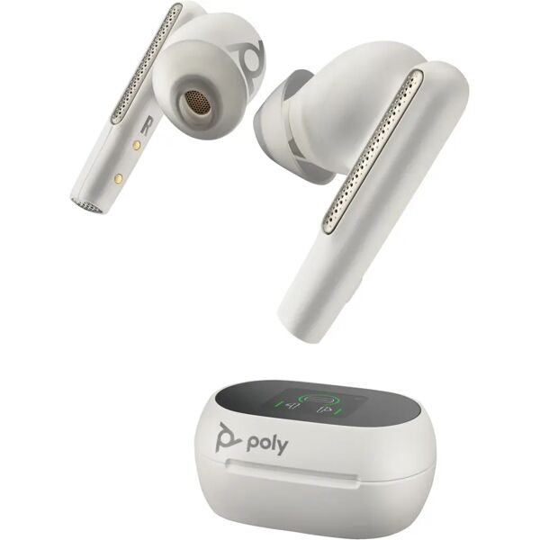 poly cuffia con microfono  auricolari bianco sabbia voyager free 60+ uc + adattatore bt700 usb-a custodia di ricarica touchscreen [7y8g5aa]