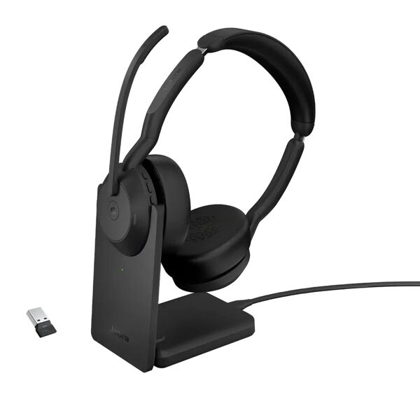 jabra cuffia con microfono  25599-999-989 cuffia e auricolare con cavo senza a padiglione ufficio bluetooth base di ricarica nero [25599-999-989]