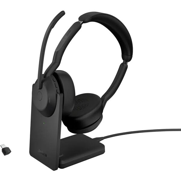 jabra cuffia con microfono  25599-989-889 cuffia e auricolare con cavo senza a padiglione ufficio bluetooth base di ricarica nero [25599-989-889]