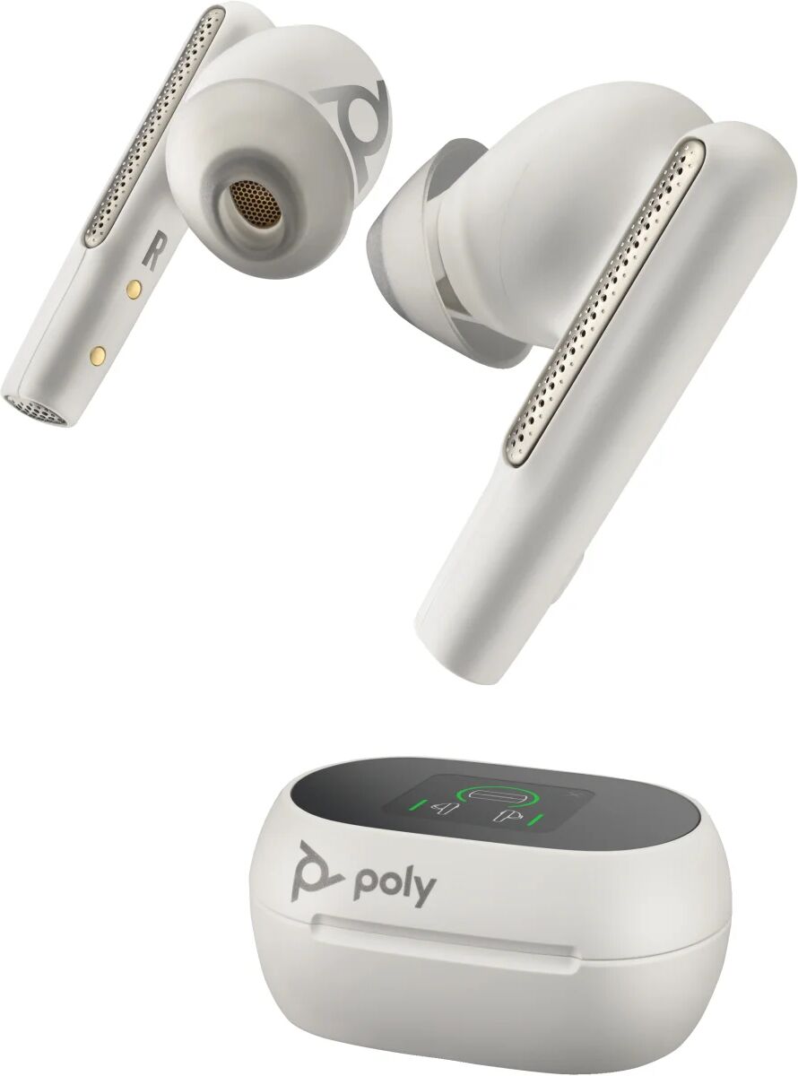 poly cuffia con microfono  auricolari bianco sabbia voyager free 60+ uc + adattatore bt700 usb-a custodia di ricarica touchscreen [7y8g5aa]