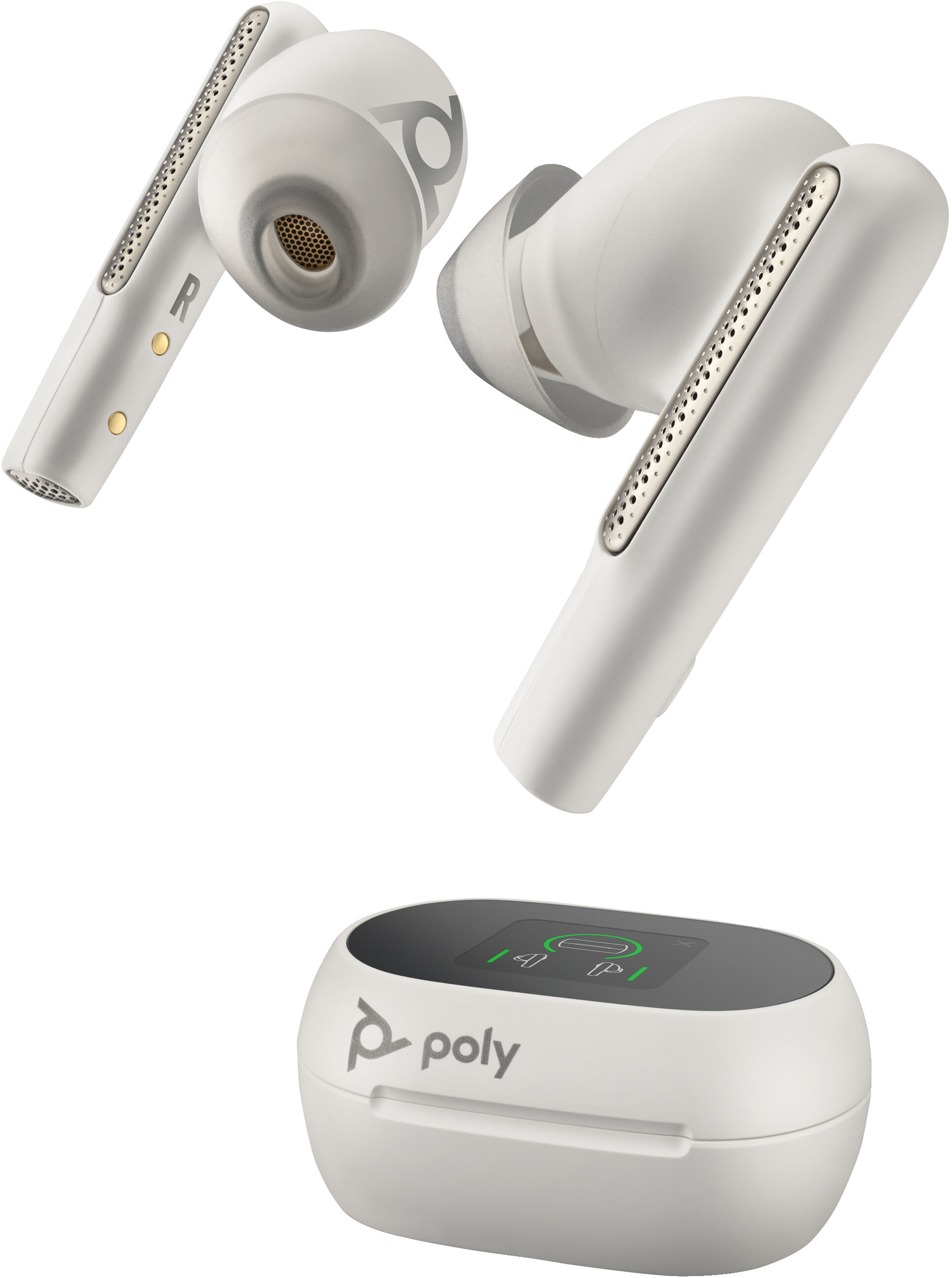 poly cuffia con microfono  auricolari bianco sabbia voyager free 60+ uc m + adattatore bt700 usb-a custodia di ricarica touchscreen [7y8g7aa]