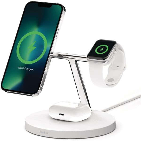 belkin caricabatterie  boost↑charge pro auricolare, smartphone, orologio intelligente bianco dc carica wireless ricarica rapida interno [wiz017mywh]