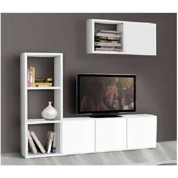 set soggiorno libreria e porta tv bianco frassinato moderno in mdf laminato