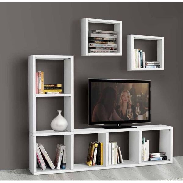 set soggiorno libreria e porta tv bianco frassinato moderno in mdf laminato cubi