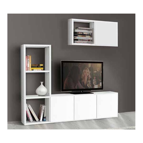 set soggiorno libreria e porta tv bianco frassinato moderno in mdf laminato cubi