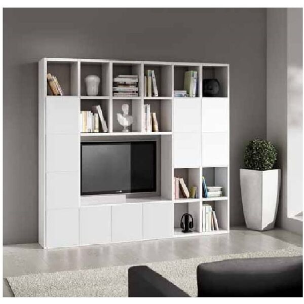 set soggiorno composto da libreria e porta tv bianco frassinato stile moderno in mdf laminato