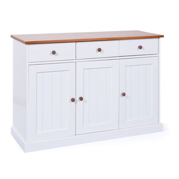 credenza 3 ante 3 cassetti in pino massello bianco 131 x45