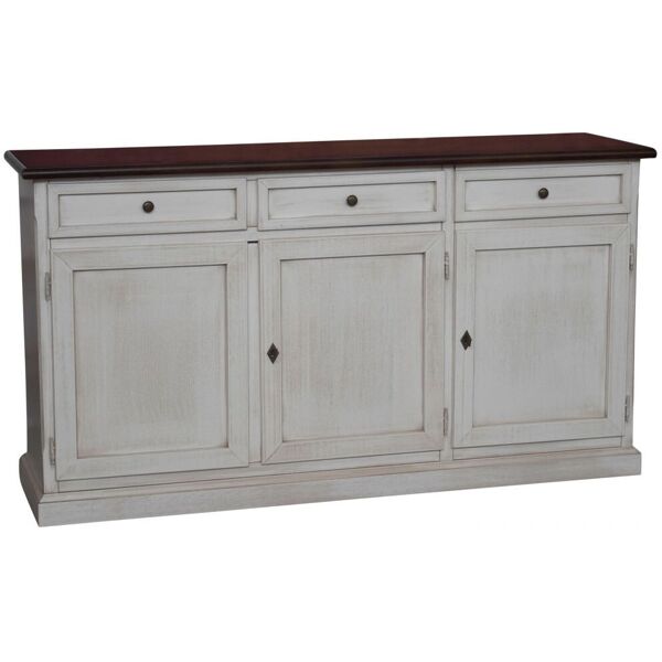 credenza classica in legno massello bianco anticato piano noce