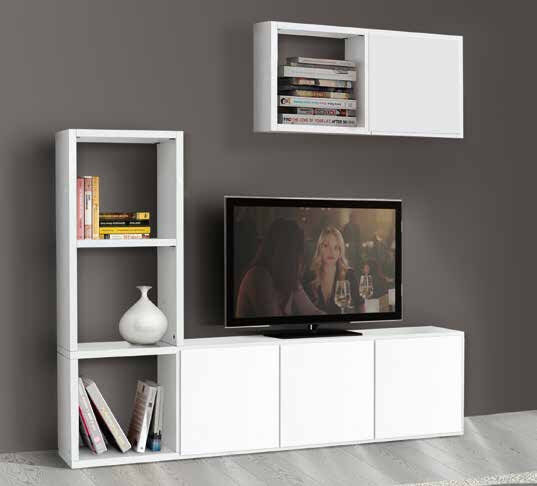 Set soggiorno libreria e porta tv bianco frassinato moderno in mdf laminato cubi