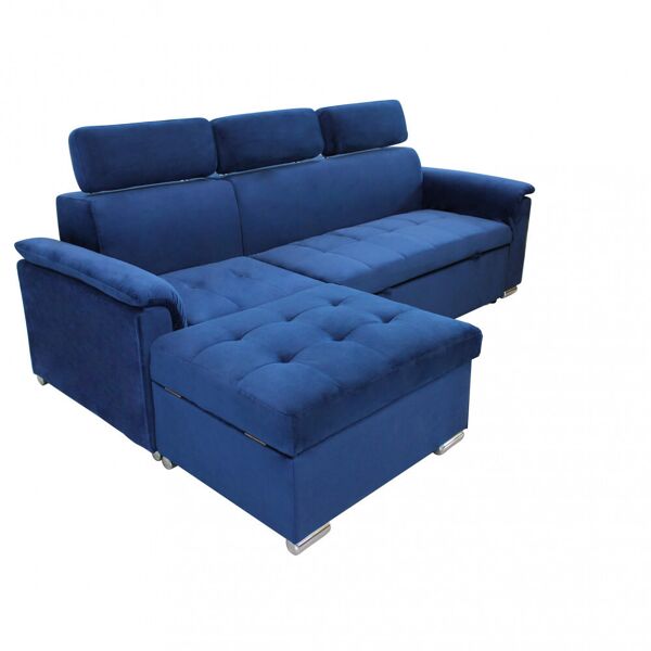 divano con penisola letto blu struttura in metallo e legno