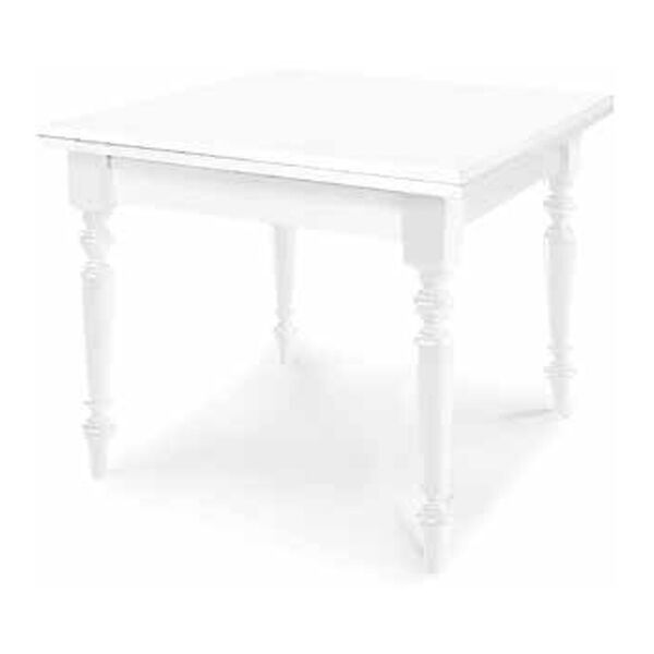 tavolo da pranzo in legno massello con apertura a libro gambe tornite bianco 100 x 100
