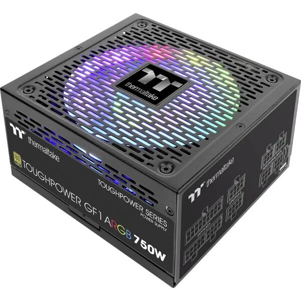 thermaltake toughpower gf1 argb alimentatore 750w 80 plus gold completamente modulare con ventola rgb 18 led black