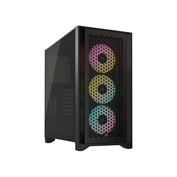 corsair icue 4000d rgb airflow mid tower atx pannello laterale in vetro temperato 3x ventole af120 mm rgb elite 1xusb-c 3.2 2xusb-a 3.2 jack/audio microfono black