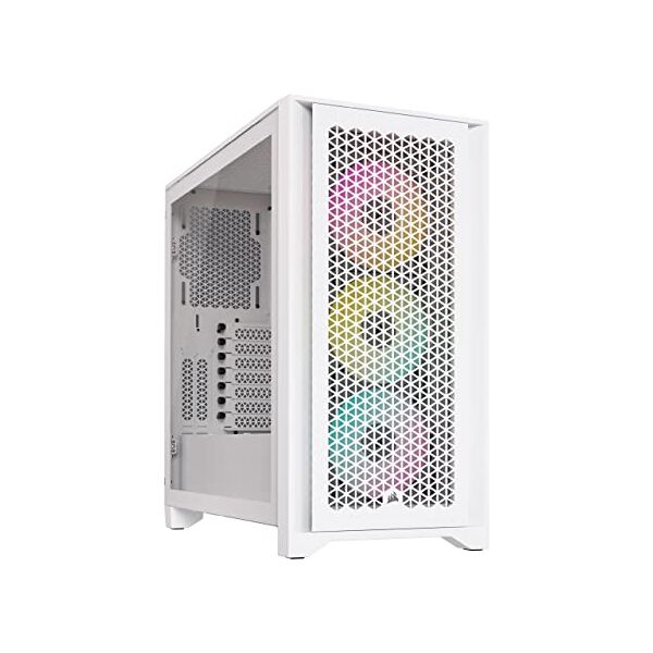 corsair icue 4000d rgb airflow mid tower atx pannello laterale in vetro temperato 3x ventole af120 mm rgb elite 1xusb-c 3.2 2xusb-a 3.2 jack/audio microfono bianco