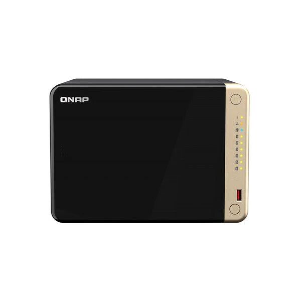 qnap ts-664 nas chassis desktop celeron n5095 2.9ghz ram 16gb-6 bay hdd/ssd 2.5/3.5/m.2-lan 100/1000/2500 mbps colore nero/gold