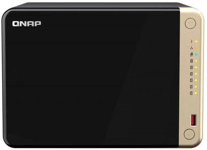 qnap ts-664 nas chassis desktop celeron n5095 2.9ghz ram 16gb-6 bay hdd/ssd 2.5/3.5/m.2-lan 100/1000/2500 mbps colore nero/gold