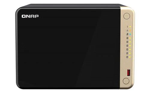 qnap ts-664 nas chassis desktop celeron n5095 2.9ghz ram 16gb-6 bay hdd/ssd 2.5/3.5/m.2-lan 100/1000/2500 mbps colore nero/gold