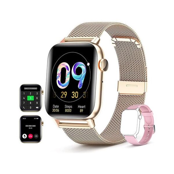 chronus smartwatch da donna (risposta / effettuazione di chiamate) bluetooth hd da 44 cm con assistente vocale impermeabile ip68 cardiofrequenzimetro monitor del sonno oro