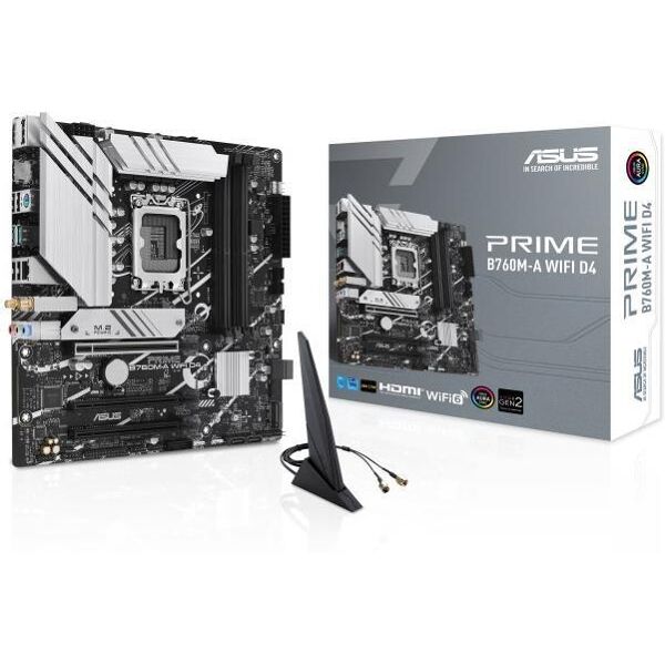 asus prime b760m-a wifi d4 scheda madre intelÂ¬ b760 (lga 1700) matx, pcie 4.0, 2 slot m.2, 2.5gb ethernet, wi-fi 6, displayport, dual hdmiÂ¬, sata 6 gbps, usb 3.2 gen 2 e gen 1 type-cÂ¬, aura sync